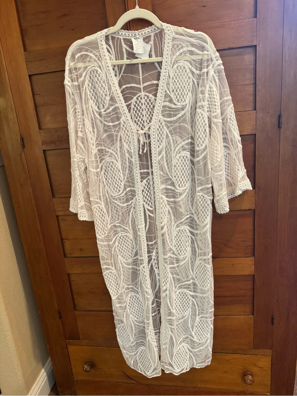 Mak'Lis Mexican Cotton Lace Kimono Duster Cover Up One Size White Boho Festival